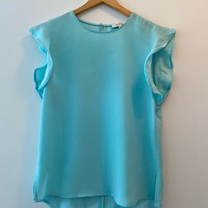 Light Blue Blouse with Frill Cap Sleeve